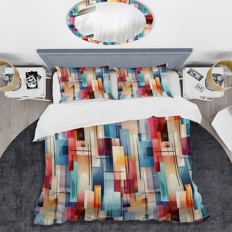 King Multicolor Abstract Microfiber Duvet Cover Set