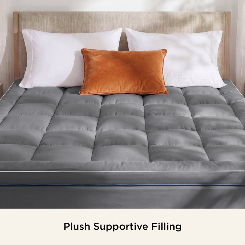 Bedsure Pillow Top Mattress Topper Twin/TwinXL for Dorm & College, Gray Cooling Breathable Mattress Pad with Deep Pocket