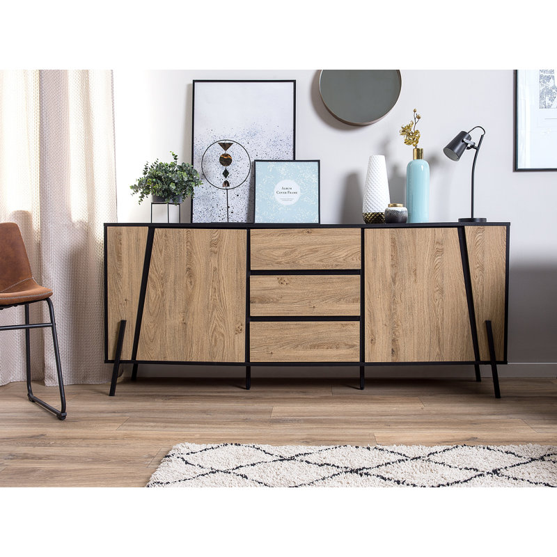 Zaiden 177 Cm Wide 3 Drawer Sideboard, Medium Brown/Black