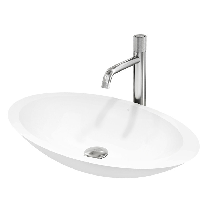 Lavabo de salle de bain vasque ovale blanc mat ™ Stone avec robinet H 12 po L 23 po x l 14 po x H 4 po Wisteria