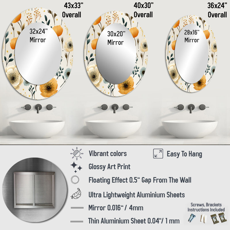 Miroir mural blanc et jaune, H 43 po x l 33 po