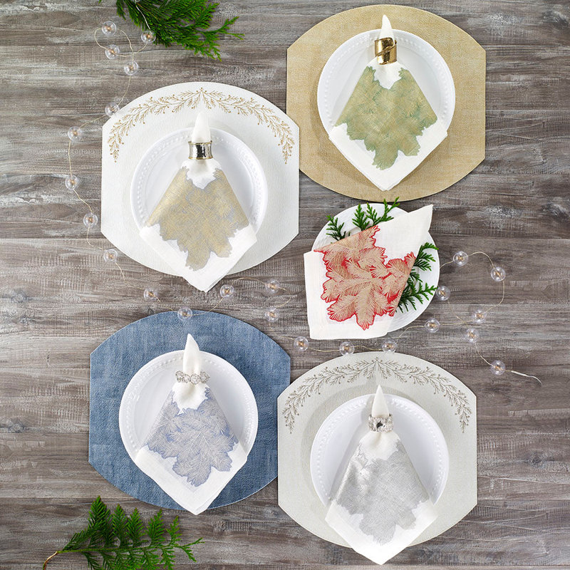 Spruce Linen Napkins, White/Antique Gold