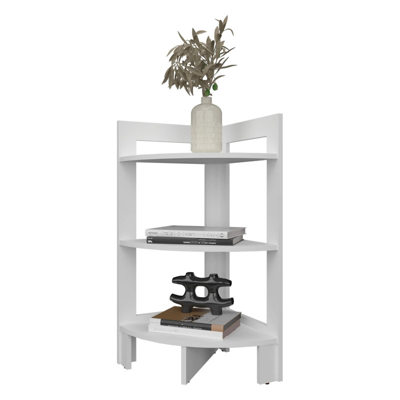 Stylish White Corner Shelf With 3 Shelves - Perfect For Any Room Compartments Efficient Storage Solution, White