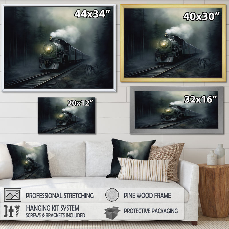 Train Atmospheric Whispers I - train, art mural, H 12 po x l 20 po x P 1 po, Cadre photo noir