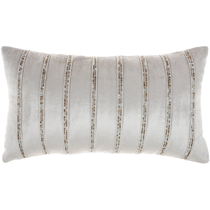 Light Gray Beaded Stripes Lumbar Throw Pillow