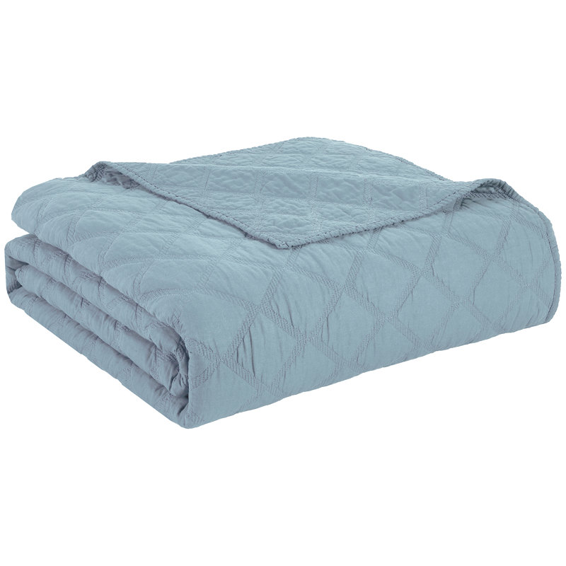 Twin Light Aqua Cotton Diamond Quilt Set