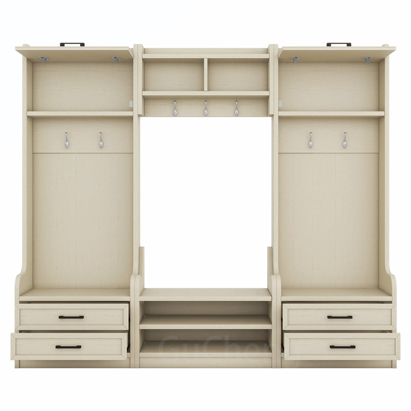 Versatile Detachable Hall Tree with Multiple Storage Options for Entryways, Beige