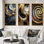 Ensemble de 3 pièces d'art rétro en spirale sur fond noir-615060595-615060594