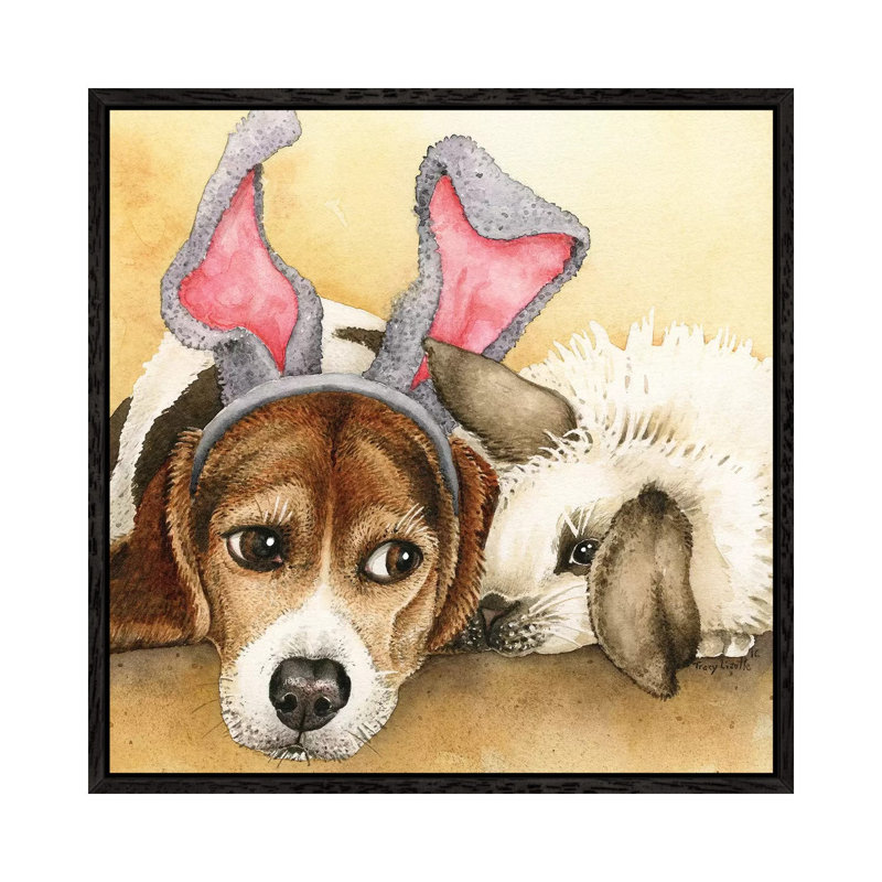 Bunny Friends by Tracy Lizotte - Painting on Canvas, 93.98cm H x 93.98cm W x 3.81cm D, Black Framed