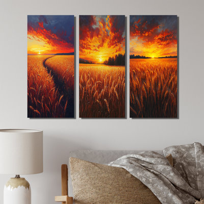 «Yellow Sunset Farm Fields I», collection d'art mural maison de campagne