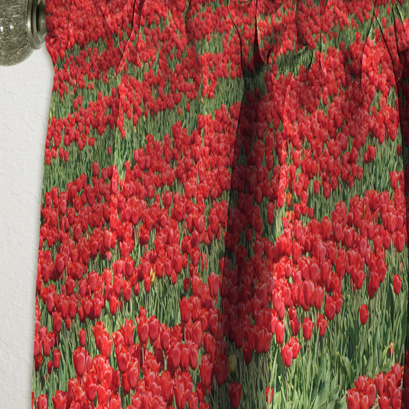 Rangée de fleurs de tulipe rouge - Rideau simple occultant à motif floral, L 52 po x L 84 po