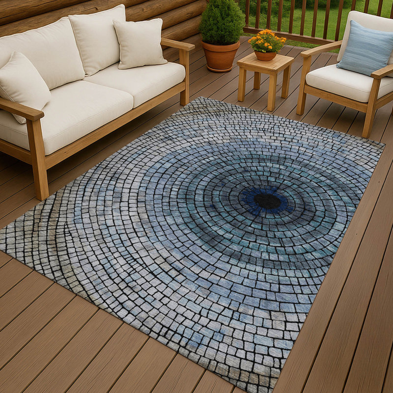 Machine Washable Indoor/Outdoor Chantille ACN2524 Geometric Rug, Denim, Rectangle 10' x 14'