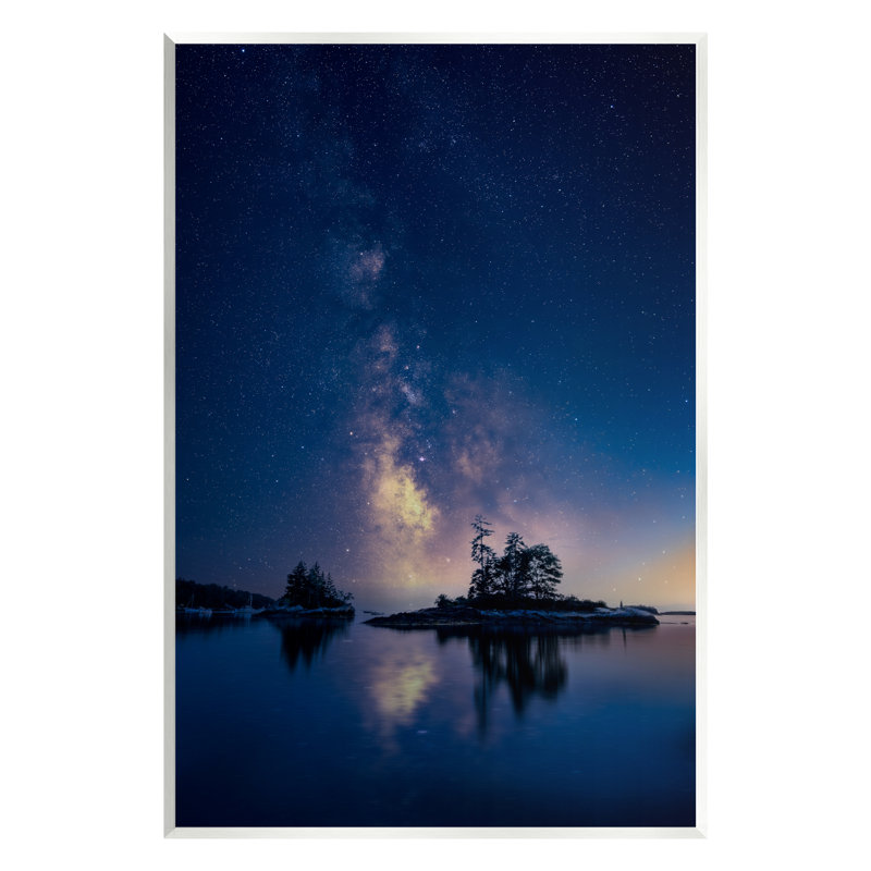 «Night Stars Coastal Island Trees Floater», art mural par Rick Berk, H 19 po x l 13 po x P 0,5 po, Bois
