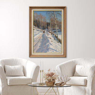 Winter Snowy Country Road Artwork, Birch Forest Landscape Pictures, Framed Canvas Giclee Print Wall Art