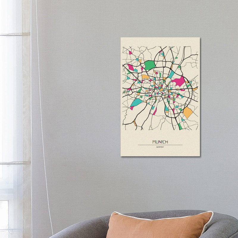 Munich, Germany Map by Ayse Deniz Akerman - Wrapped Canvas Print, 66.04 cm H x 45.72 cm W x 1.91 cm D