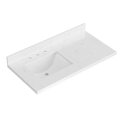 ARIEL 42 POUCES CARRIÈRE BLANC QUARTZ DE LA SALLE DE BAIN COMPTOIR DE 1,5 POUCES AVEC BORD D'ÉPAISSEUR INCLUS ET INCLUS