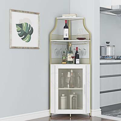 Corner wine bar cabinet with removable wine rack, home bar cabinet