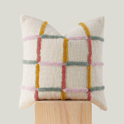 Double Stitch 100% Cotton Checkered Tufted Boho Decorative Throw Pillow Covers