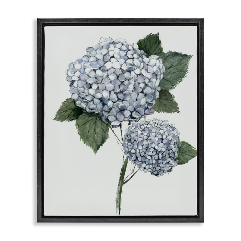 «Subtle Country Hydrangeas», art mural encadré flottant gris par Hannah Dawson, H 31 po x l 25 po
