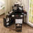 Corner Vanity Desk Set With Storage Cushioned Stool And Charging Station, Triangle Makeup Desk With Removable Pull-Out Side Cabinet, Glass Tabletop Makeup Vanity Desk With Drawer And Shelf