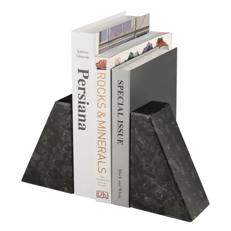 Serre-livres en marbre (ensemble de 2), H 2,54 po x l 5,93 po x P 3,98 po, Noir, noir, noir, noir