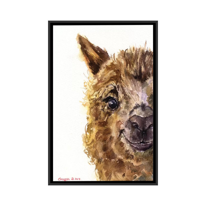 Reproduction de lama sur toile, H 26 po x l 18 po x P 1,5 po, Toile avec cadre noir, Pas de tapis
