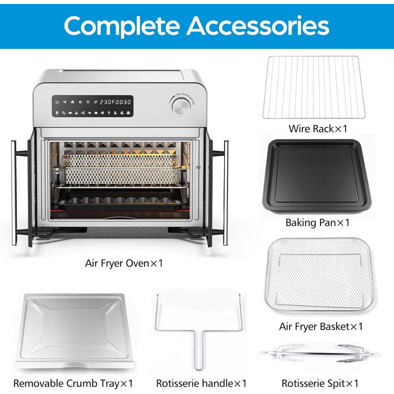 24QT French Door Air Fryer Toaster Oven, 10‑in‑1 Countertop Convection Oven