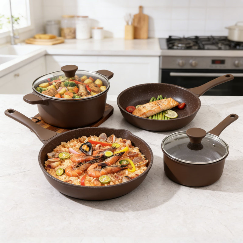 Ensemble de batterie de cuisine antiadhésive 13 pièces, casseroles et poêles en granit pour toutes les surfaces de cuisson, sans PFOA, comprenant des ustensiles en silicone et des protecteurs de casseroles
