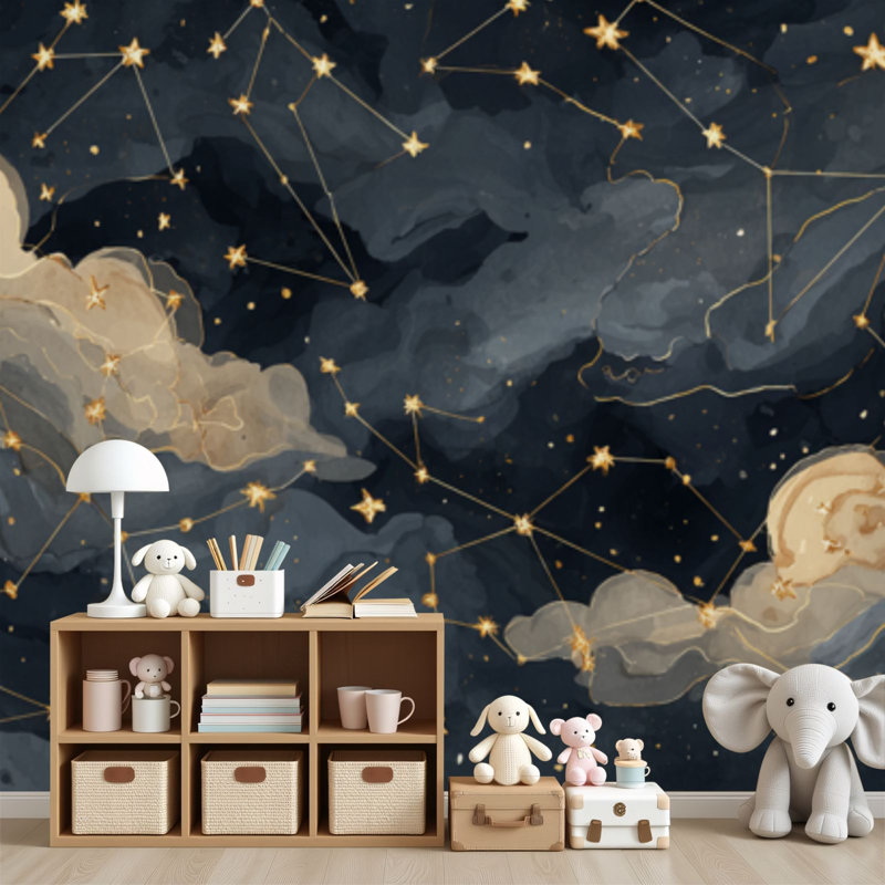 Papier peint adhésif Peel and Stick Peaceful Abstract Constellations Cosmic Dust, 96" L x 69" W