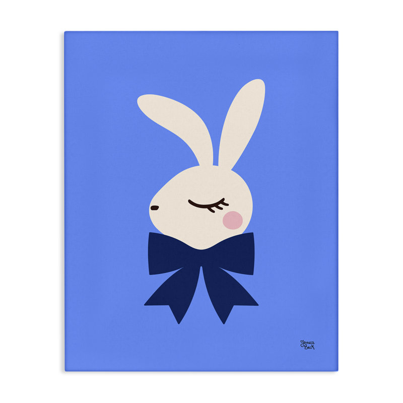 "Lapin avec ruban sur toile bleue" par Jessica Beck, H 48 po x l 36 po