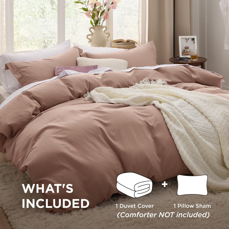 Bedsure Duvet Cover Set-Prewashed Extra Soft Microfiter Beding Set, Twin Duvet Cover + 1 Standard Sham, Mocha Mousse