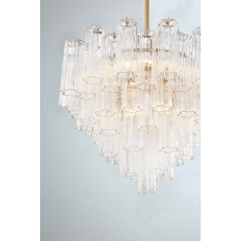 Dimmable Tiered Chandelier, Aged Brass, 21.5" H x 26.75" W x 26.75" D, Clear