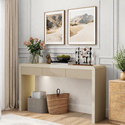 Rustic Console Table with Fluted Drawers Featuring MDF and Manchurian Ash Veneer