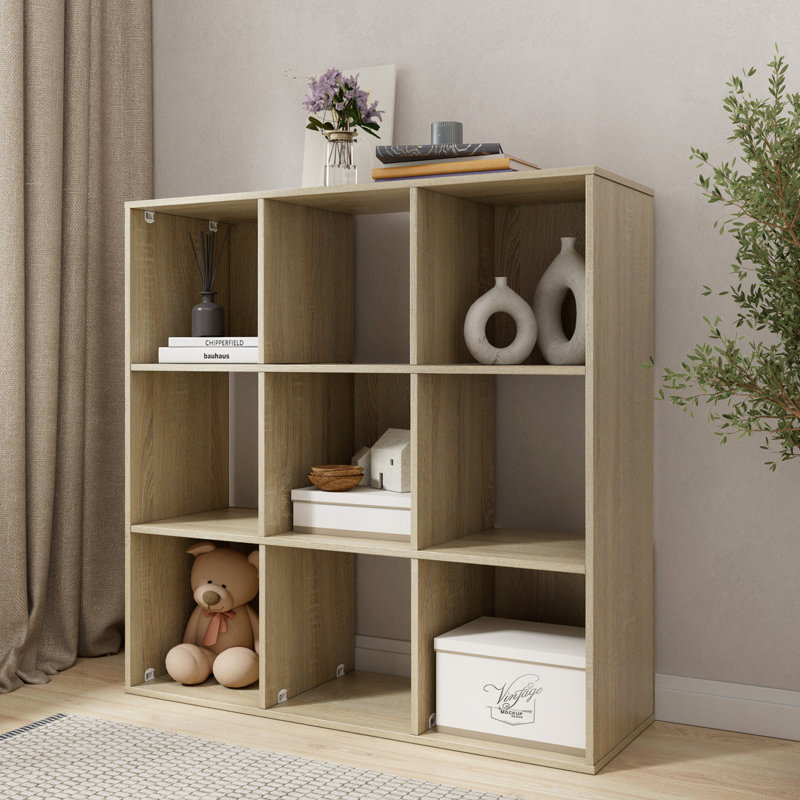 34,96 po Bibliothèque étagère haute en chêne naturel à 3 tablettes, H 34,96 po x l 35,04 po x P 11,73 po, Brun