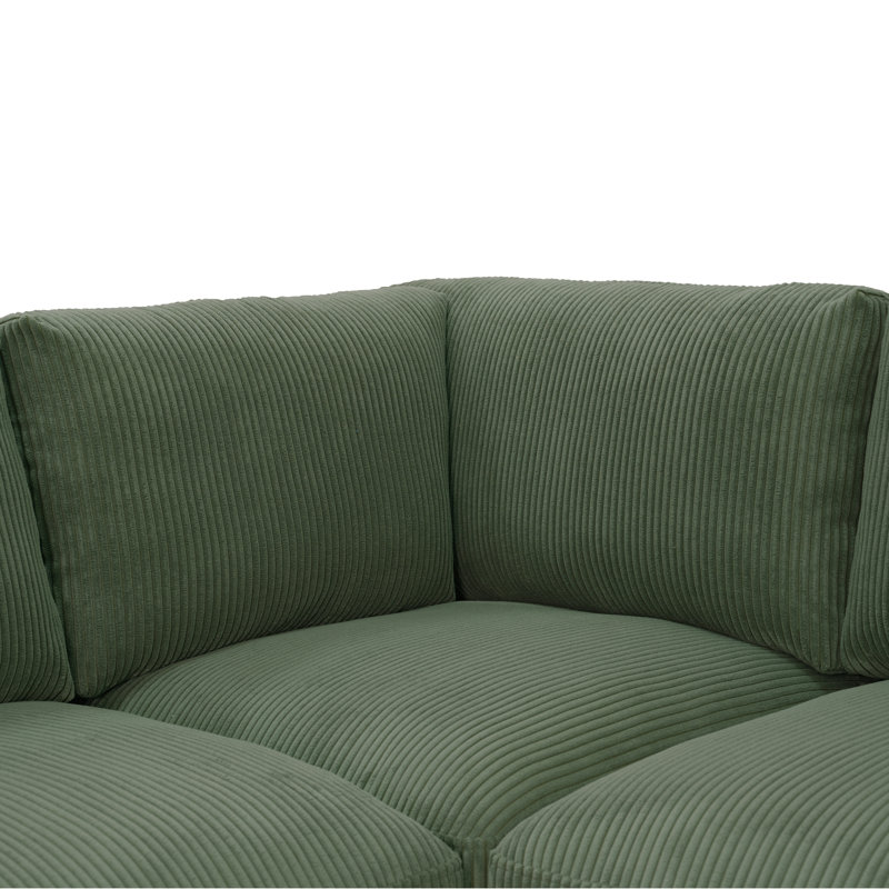 Corduroy Reversible Modular Sectional, 33" H x 98" W x 126.5" D, Dark Green Corduroy