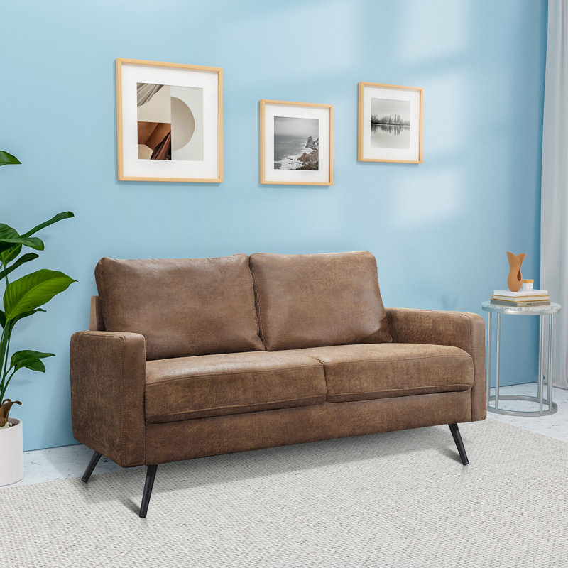 Cranford Square Arm Upholstered Sofa, Dark Brown Microfiber, 33'' H x 57'' W x 31'' D