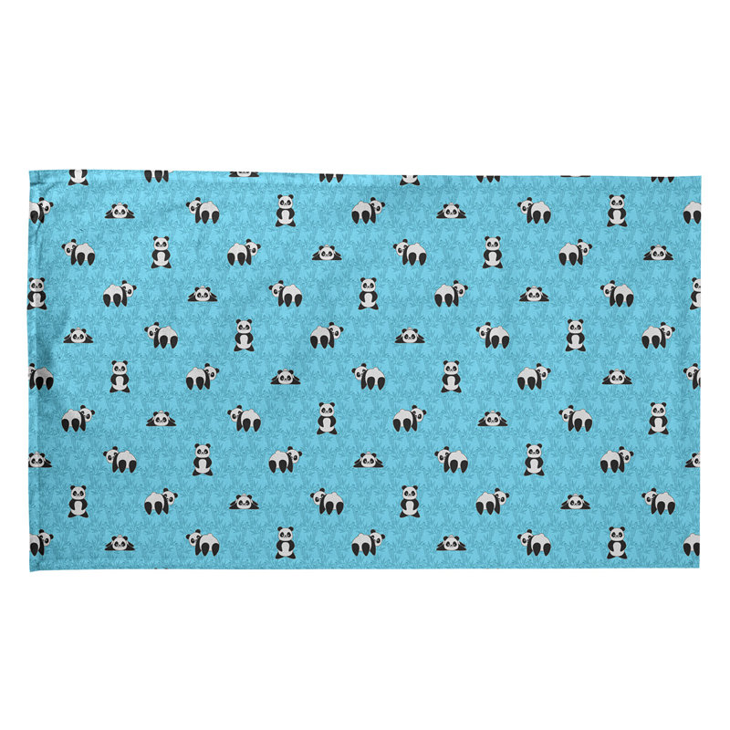 Torchon à motif Panda, Croisé en coton, bleu