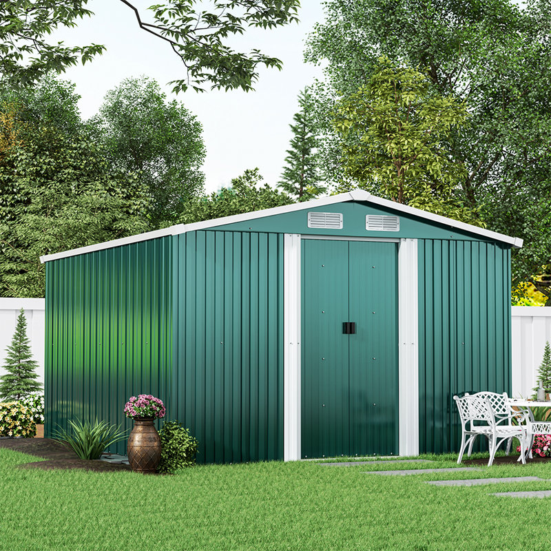 Ajay 8ft. W x 10ft. D Metal Apex Tool Shed, Dark Green