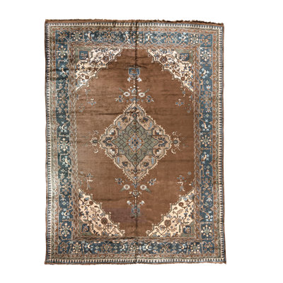 Wool Oriental Area Rug in Brown/Ivory/Blue