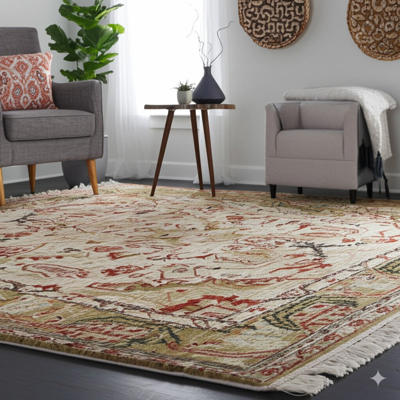 Delicate Beige Hand Knotted Area Rug