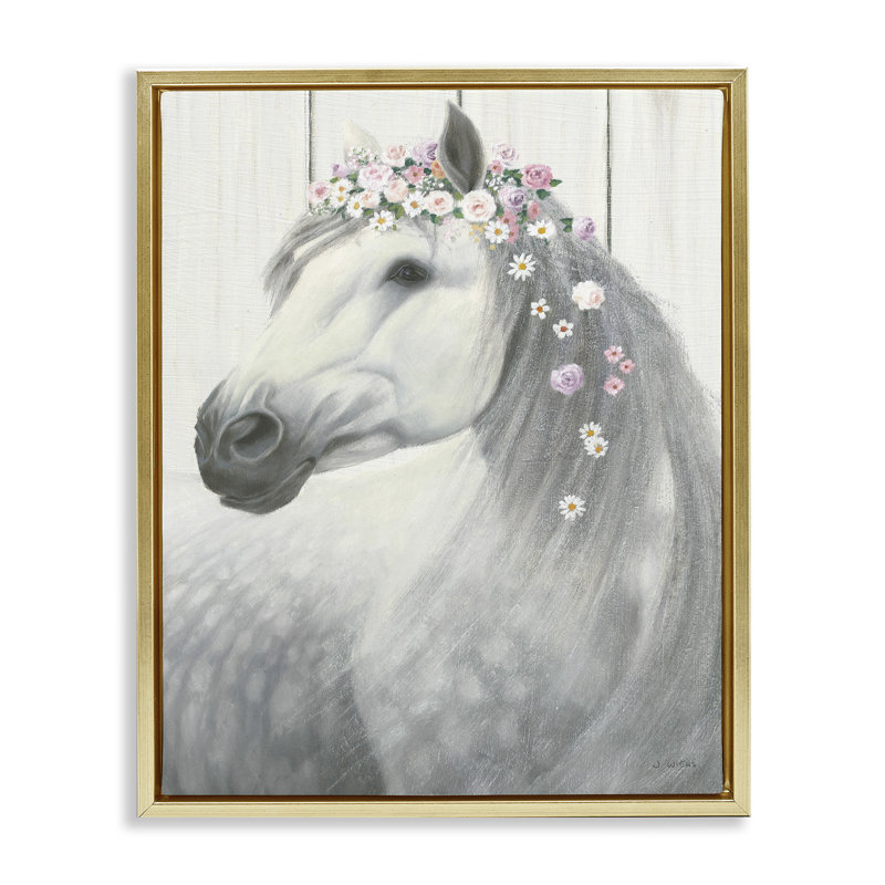 «Spirit Stallion Horse» par James Wiens, Cadre flottant métallique doré, H 17 po x l 21 po