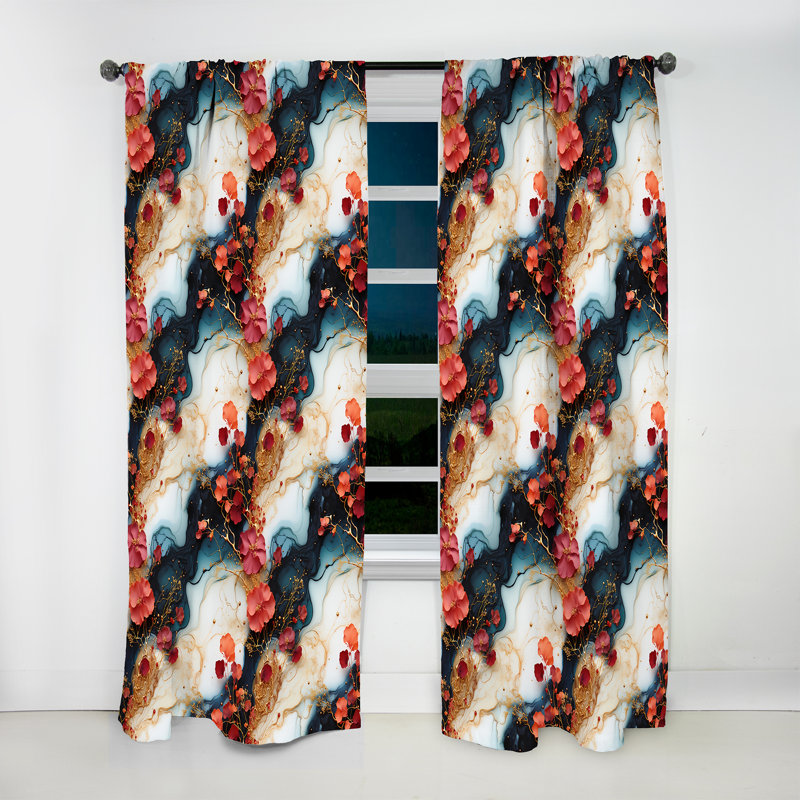 Rideau obscurcissant en marbre blanc et bleu Enchanted - 1 panneau, L 52 po x L 108 po