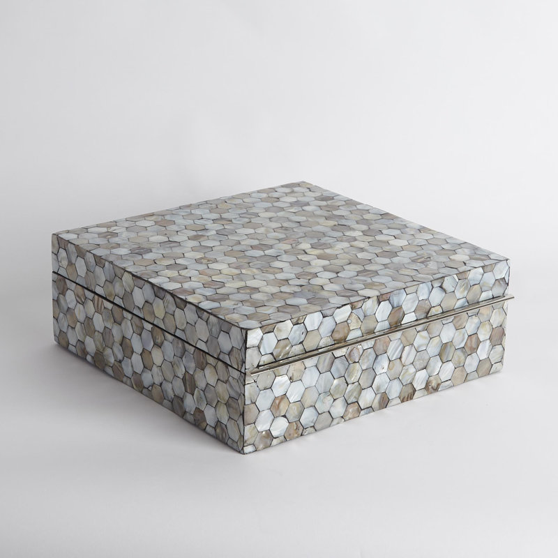 Mother of Pearl Box, Pearl, 4.5" H x 13" W x 13" D