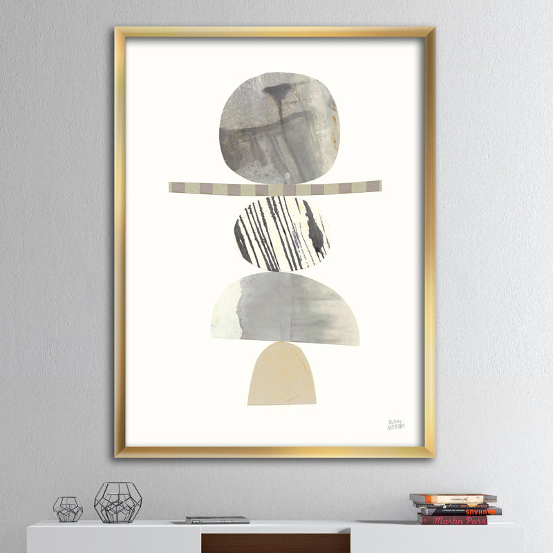 Zev Geometric Balance Neutral I - reproduction d'art sur toile encadrée, Cadre blanc, H 20 po x l 12 po x P 1po