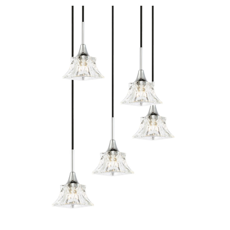 Luminaire suspendu géométrique à 5 lumières Angeline, Chrome