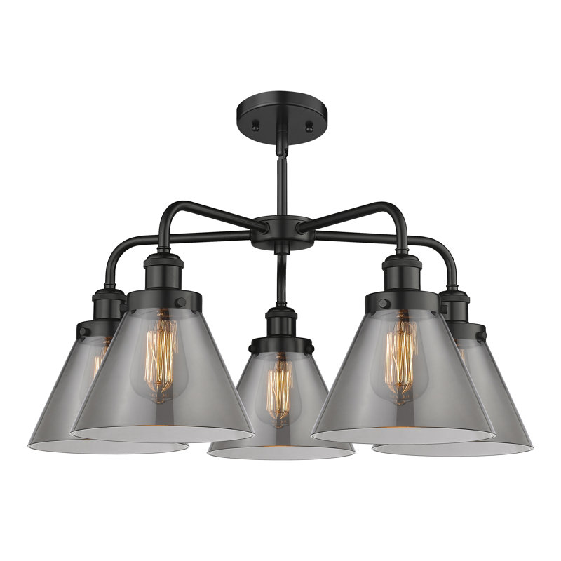 Lustre suspendu 5 lumières Cone, Plaqué couleur fumée, Noir mat