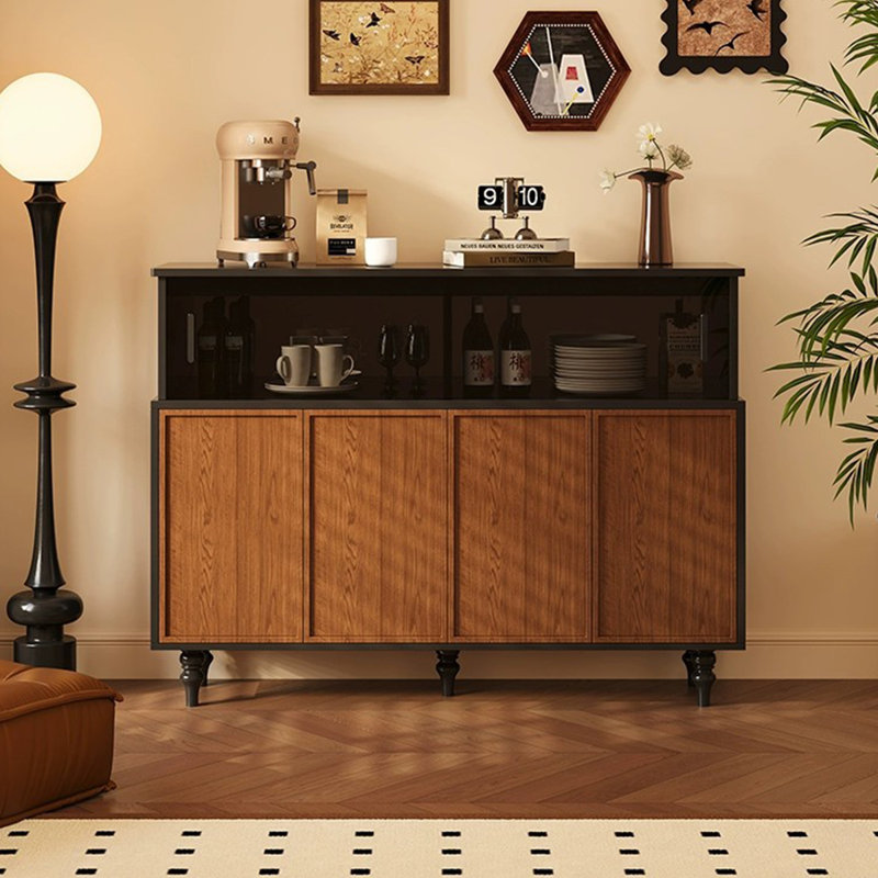 Buffet en bois massif noir et noyer, H 42,13 po x l 48,43 po x P 15,75 po