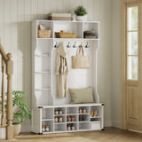 Hall Tree 51.2'' Wide with Bench and Shoe Storage, Adjustable Shelves