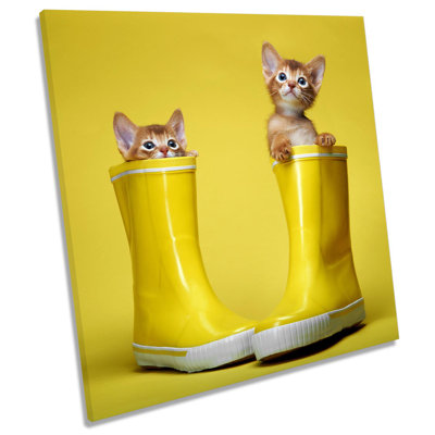 Z1536 Cute Kitten Cats Wellies - Wrapped Canvas Print