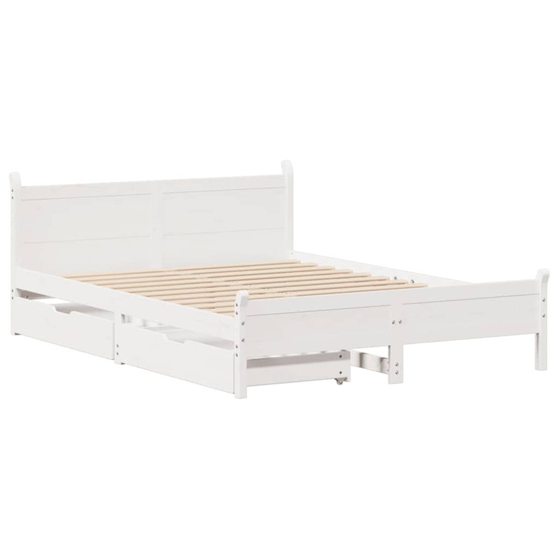 Andel Solid Wood Bed Frame, 140 x 199 cm, White, Yes